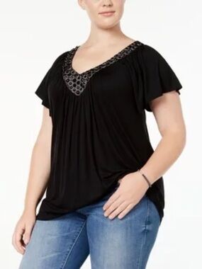 Fylo black Embellished V Neck blouse